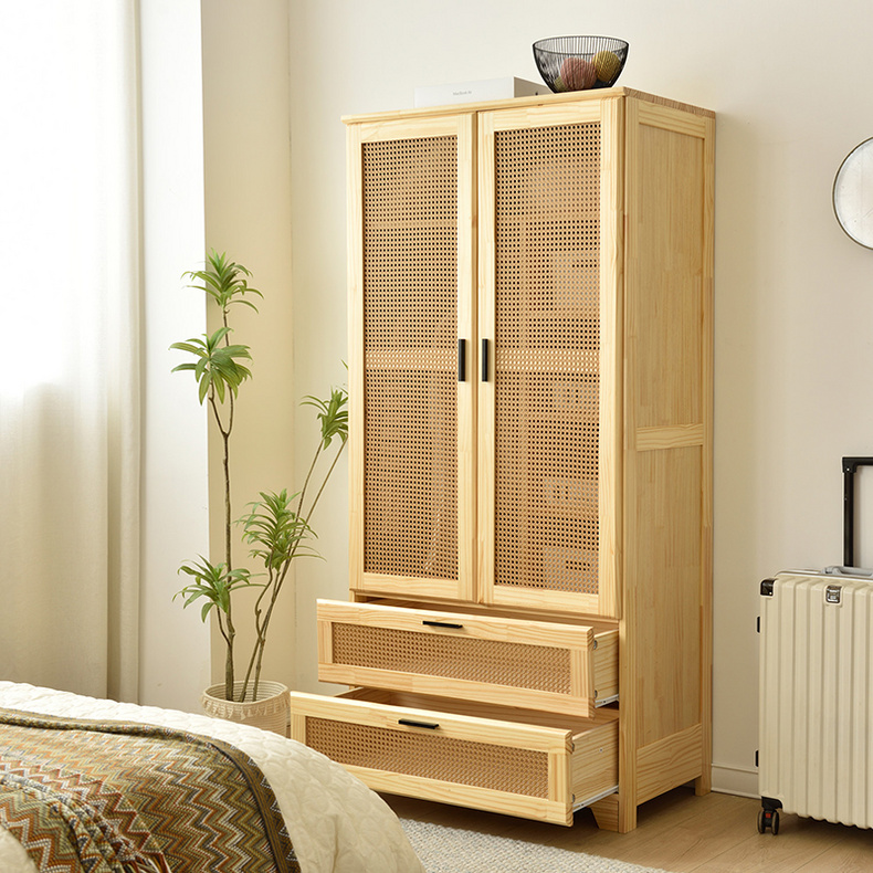 Pine Wood Closet with Rattan Door