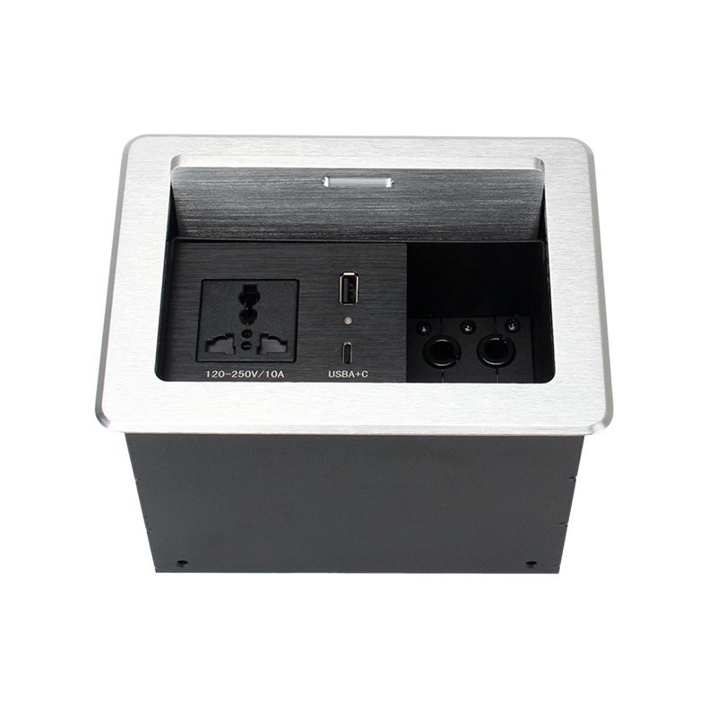 Push flip up socket Aluminum alloy installing electrical outlet office workbench embedded socket