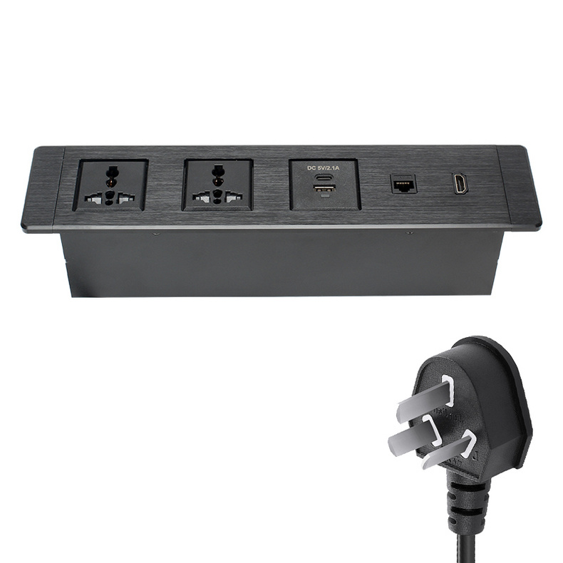 Factory wholesale Built-in universal socket rectangle black alloy multi table sockets USB RJ45 for office