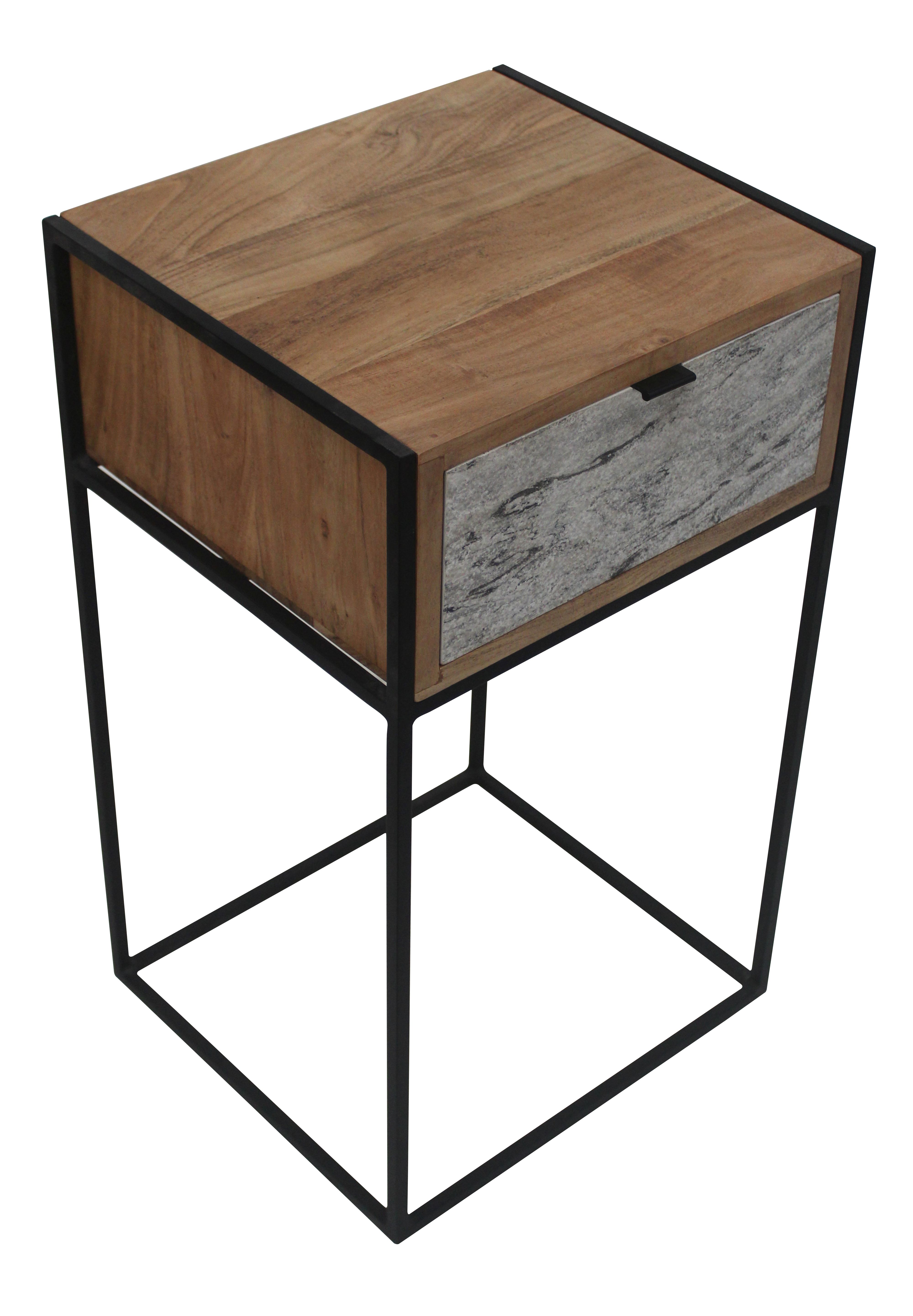Bedside Table Acacia wood stone veneer