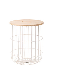 Metal Iron Wire Coffee Table With Mdf Wood Cover Round Side Table