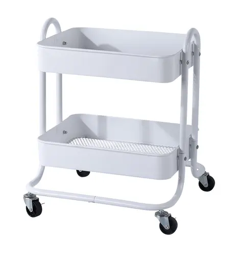 2 Tier Metal Organizers Storage Cart Bathroom Rolling Storage Trolley With 4 Swivel Wheels and Handle