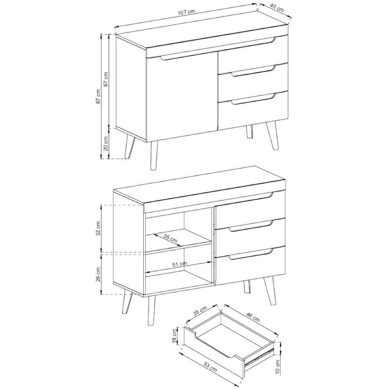 New Design Kitchen Furniture Wood Display Storage Cabinet 3 Drawer Sideboard