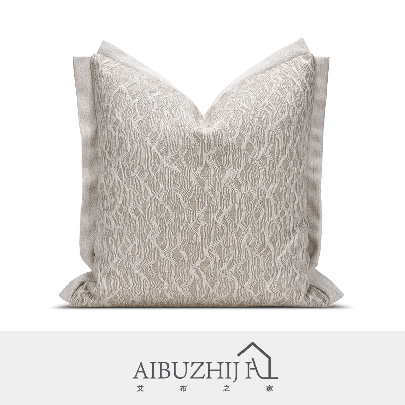 AIBUZHIJIA Linen Pillow Cover Wave Embroidery Thread Design Beige Pillow Cases for Couch Sofa