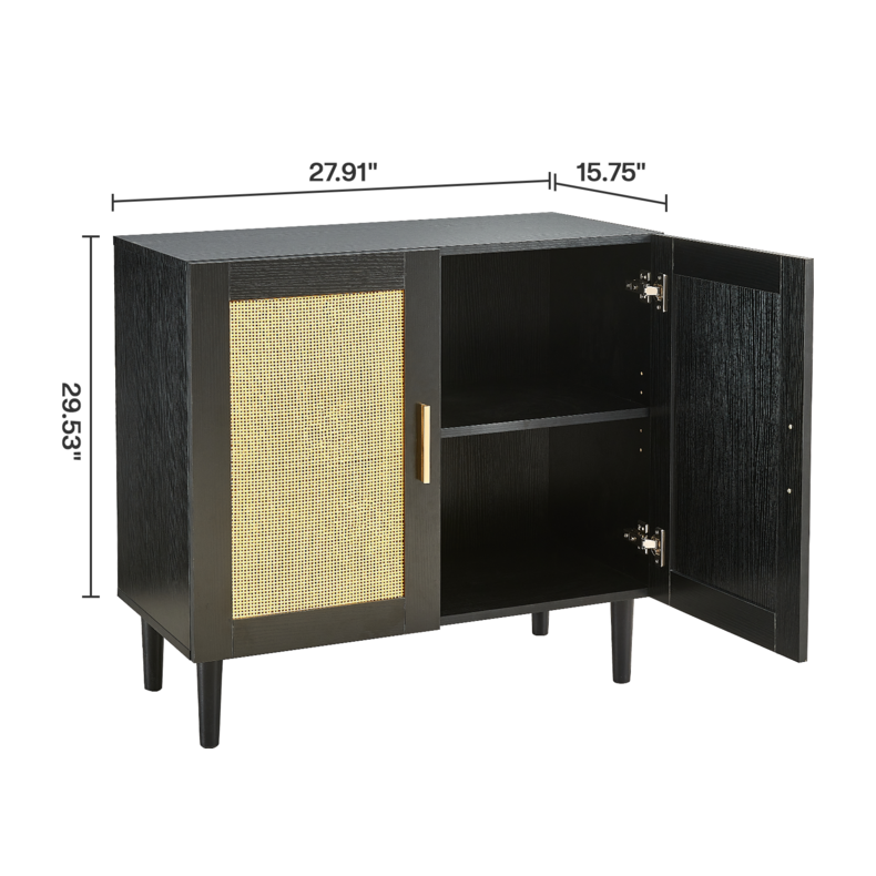 Sideboard Buffet Cabinet with Natural Rattan Doors, Rattan Storage Cabinet with Adjustable Shelves, Sideboards and Buffets with Storage, Modern Console Cabinet for Bedroom, Living Room