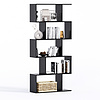 5-Tier Geometric Bookcase, Black Wooden Modern Bookshelf with Large Capacity, Freestanding Decorative Tall Bookcase Shelving for Bedroom Living Room, S Shaped Bookshelf with Particleboard