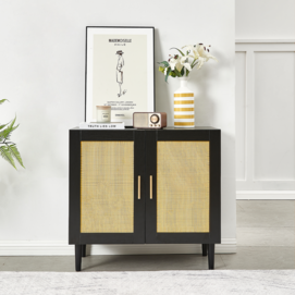 Sideboard Buffet Cabinet with Natural Rattan Doors, Rattan Storage Cabinet with Adjustable Shelves, Sideboards and Buffets with Storage, Modern Console Cabinet for Bedroom, Living Room