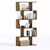 5-Tier Geometric Bookcase, Black Wooden Modern Bookshelf with Large Capacity, Freestanding Decorative Tall Bookcase Shelving for Bedroom Living Room, S Shaped Bookshelf with Particleboard