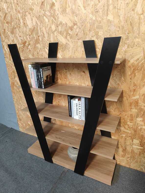 Wooden V-shaped five-story wall bookshelf