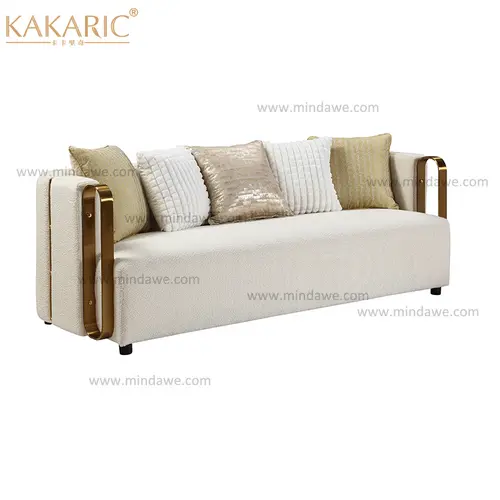 W12B08-Modern luxury living room sofa with golded metal frame