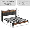 Queen Bed Frame, Storage Headboard with Charging Station, Solid and Stable