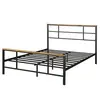 Metal Bed with Wood Decoration Twin Size Bed Frame Easy Assemble Dorm