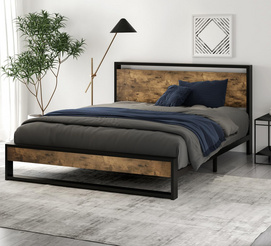 Queen Bed Frame with Wood Headboard and Footboard, Heavy Duty Metal Platform Bed Frame
