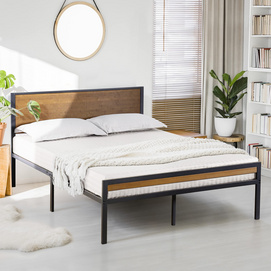 14 in Metal Platform Bed with Wooden Headboard and Footboard