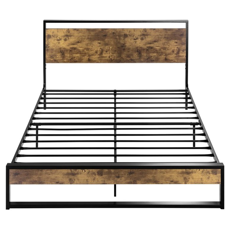 Queen Bed Frame with Wood Headboard and Footboard, Heavy Duty Metal Platform Bed Frame