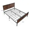 Industrial Style Queen Size Metal Bed Frame with Headboard, Footboard,