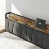Queen Bed Frame, Storage Headboard with Charging Station, Solid and Stable