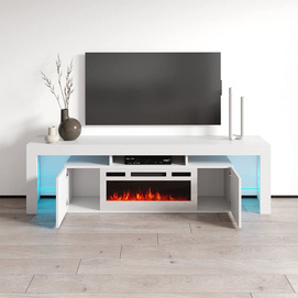 Fireplace TV Stand for TVs up to 90", Modern High Gloss 79" Entertainment Center, Electric Fireplace TV Media Console with Storage Cabinets
