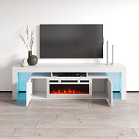 Fireplace TV Stand for TVs up to 90", Modern High Gloss 79" Entertainment Center, Electric Fireplace TV Media Console with Storage Cabinets