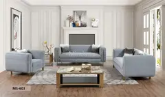Grey Velvet Modern Sofa Set With Gold Metal Frame