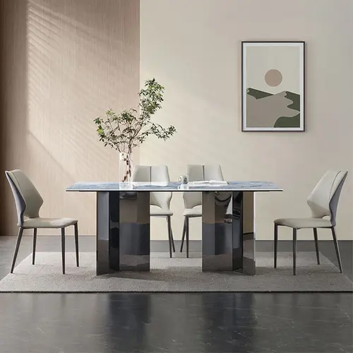 Hot sale light luxury rock plate dining table set with matching dining chairs