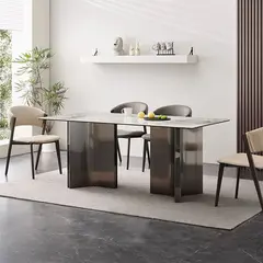 Modern minimalist stainless steel rock plate dining table and chairs