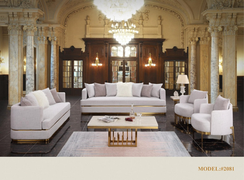 Luxury Living Room Furniture Set High Quality Velvet Fabric Gold Metal Sofa Set