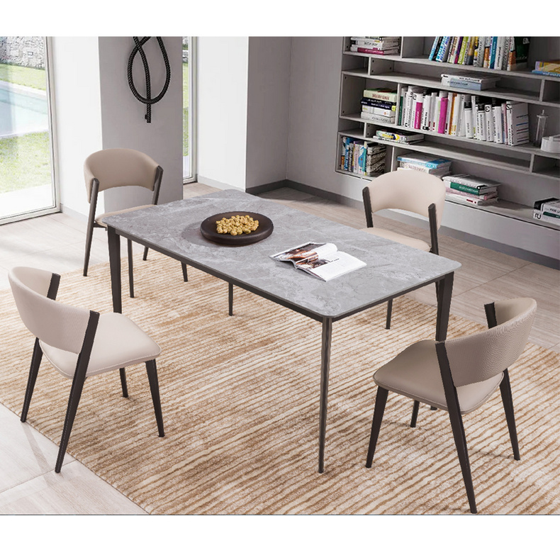 Modern Ceramic Sintered Stone Top White Rectangle Dining Table With Carbon Steel base 4 people dining table
