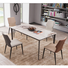 Modern Ceramic Sintered Stone Top White Rectangle Dining Table With Carbon Steel base 4 people dining table