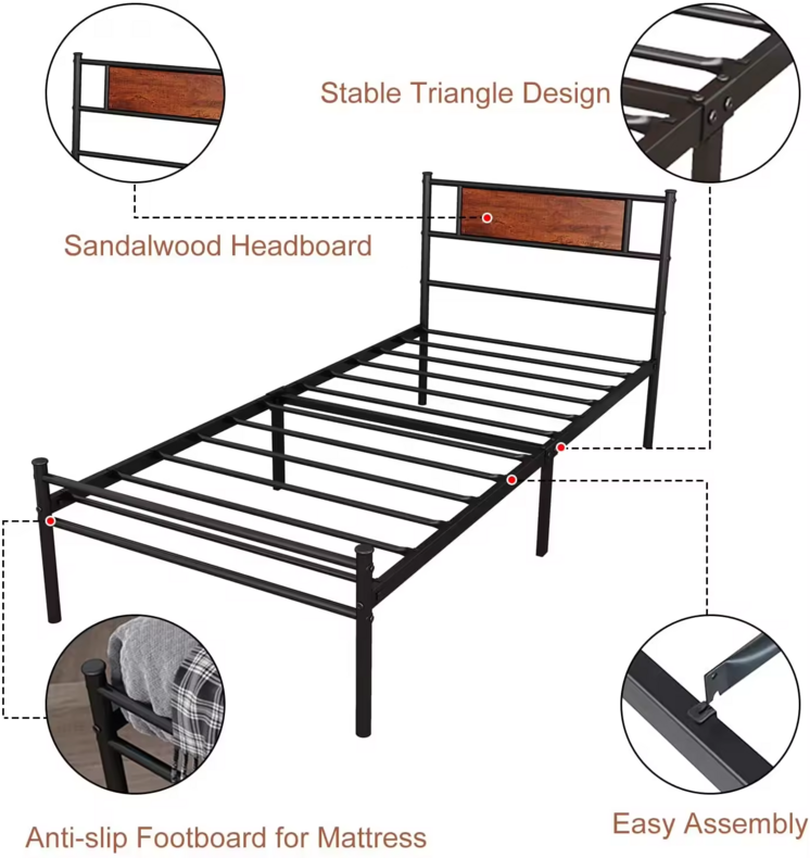 Bedroom Single Metal Bed Frame Kings Size