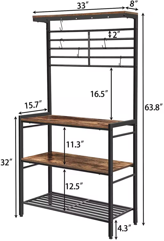 Rustic Brown Microwave Oven Stand Kitchen Baker Rack