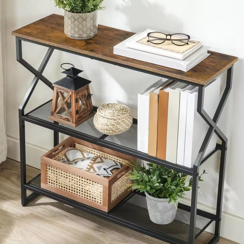 Wholesale Industrial Home Furniture Black Console Table Hotel Wood Small Entryway  With Storage