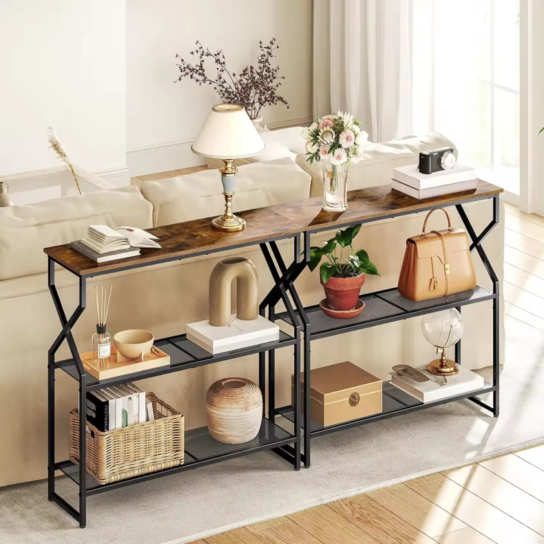 Wholesale Industrial Home Furniture Black Console Table Hotel Wood Small Entryway  With Storage