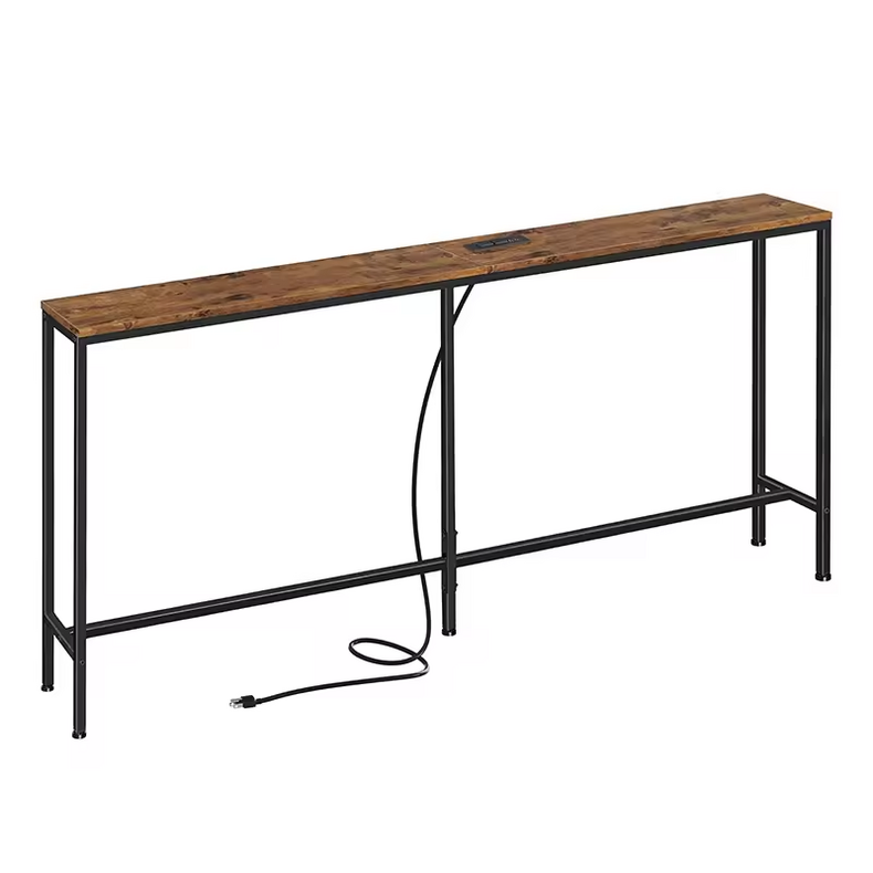 2024 Wholesale Antique Industrial Style Modern Long Living Room Black and Gold Hallow Console Table With USB Charge