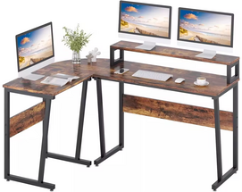 Wholesale Furniture L Shaped Computer desk Metal Frame Wood Writing Table Home Large Corner Studio Office Desk With Bookshelf