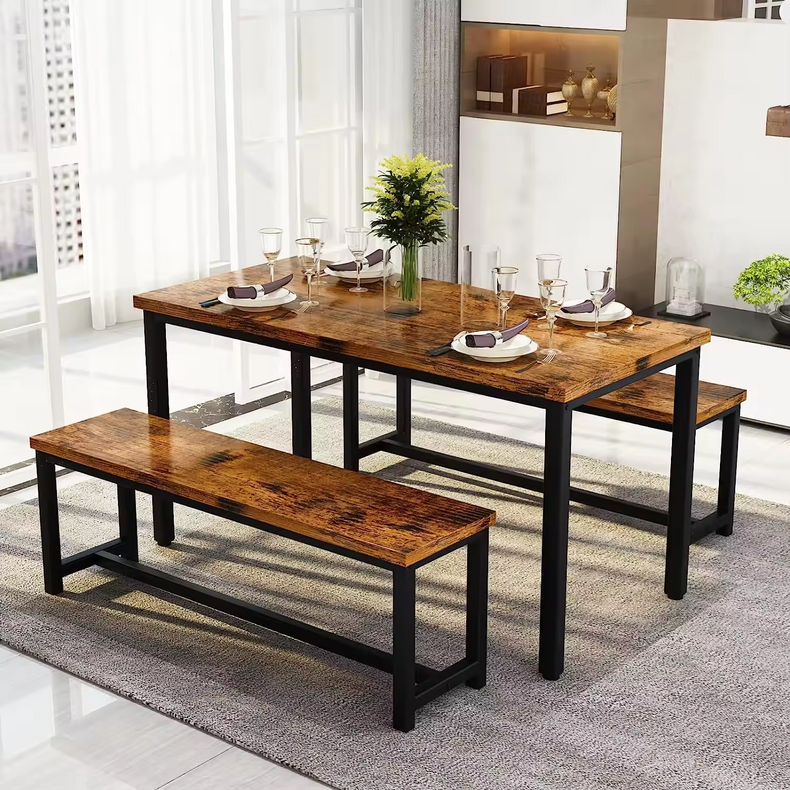 New design Furniture Classic Metal Frame WoodenSmall Folding Dining Table Set For 8