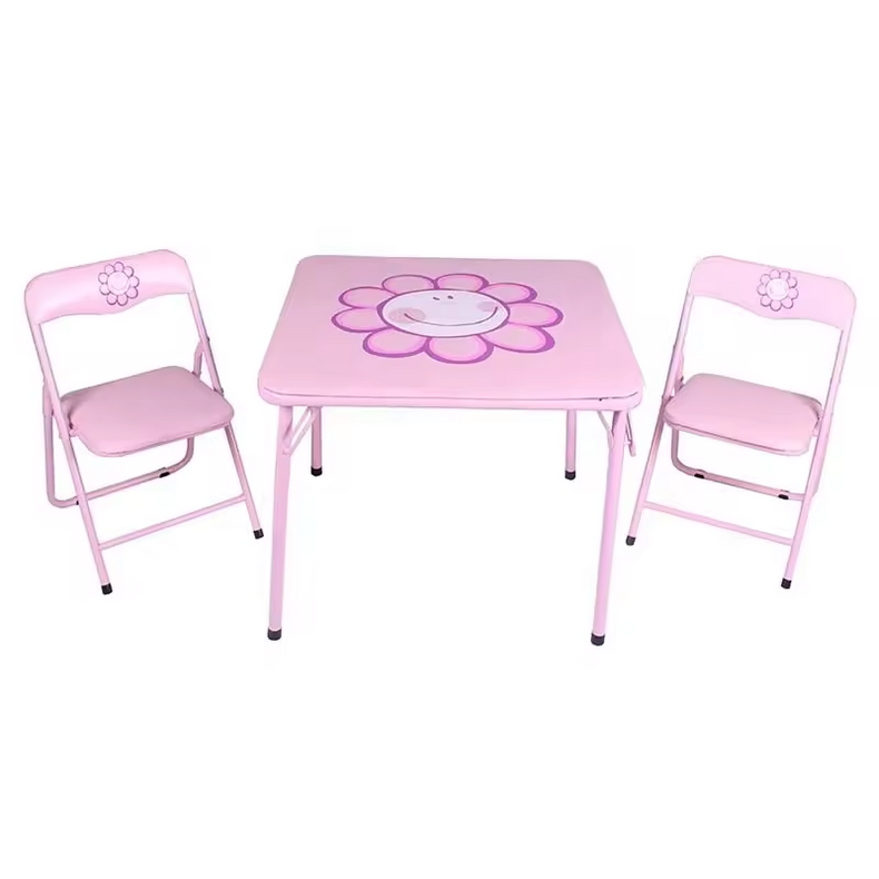 Modern pink chair study table OEM foldable metal kids study table and chair set