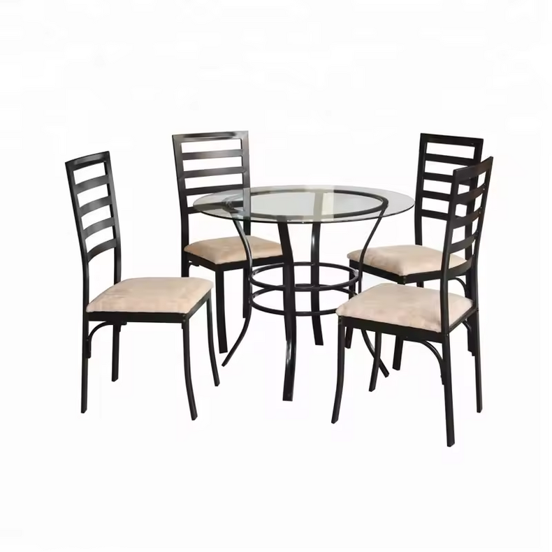 Wholesale Modern Clear Tempered Glass Table Top Flannelette Chair Seat 1+4 OF Dining Room Table Set