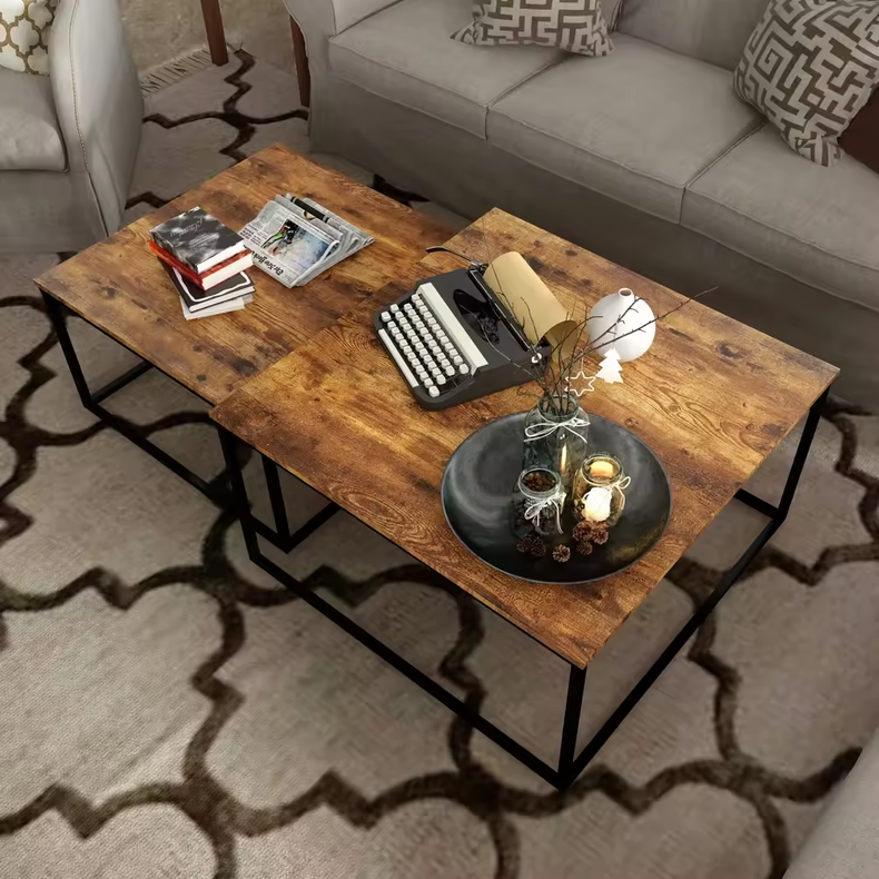 mdf Wood Coffee Table Nest of 2 Table Set Nesting Table