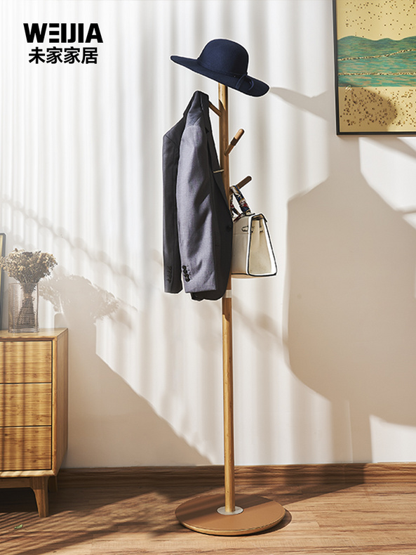 Freestanding Space Saving Coat Hanger Rack With Wooden Hooks