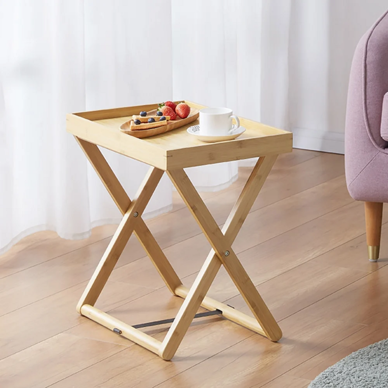 Wide Contemporary Corner Table Wood Storage Accent Side Table