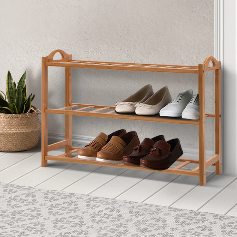 3 Tiers Bamboo Shoe Rack Storage Organiser Wooden Shelf Stand Shelves