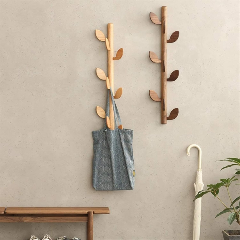 Coat Racks Wall Mounted Wood Coat Rack,Handcraft Tree Leaf Heavy Duty Peg Rack 6/9 Hooks for Jacket Hat Umbrella Scarf Bags