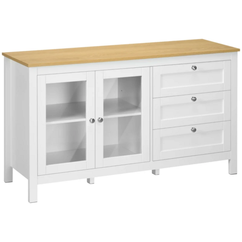 Kitchen Sideboard with Drawer and Glass Door, Modern Buffet Cabinet for Dining Room, White