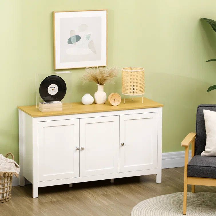 Kitchen Sideboard with Drawer and Glass Door, Modern Buffet Cabinet for Dining Room, White