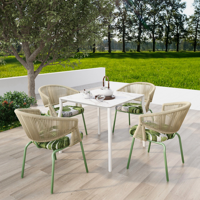 3140 Ribbon woven rock board aluminum alloy outdoor dining table, chair, sofa