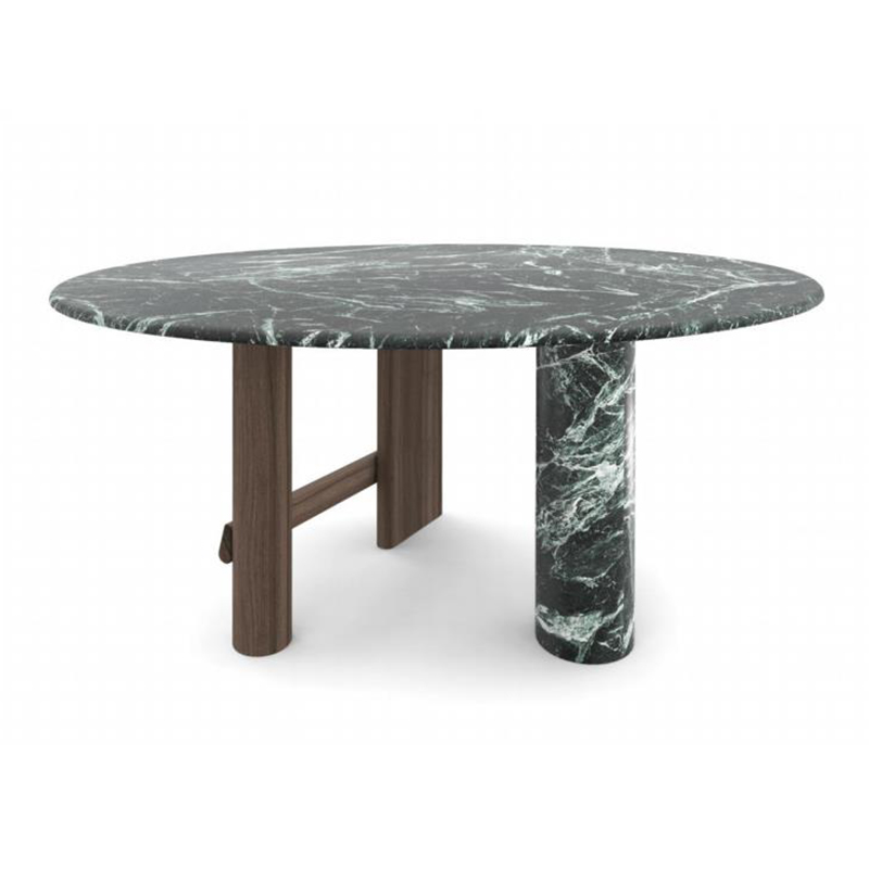 D050 modern dining table marble stone oval wooden legs kitchen dining room