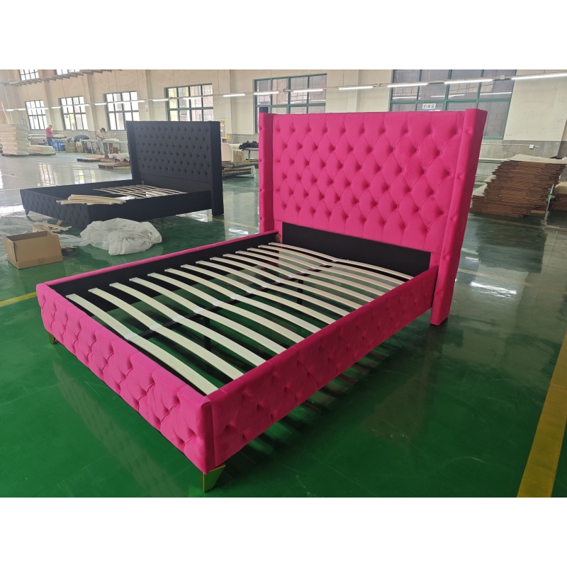 Huayang Customized China Pink Flat Wholesale Fabric Luxury Bed Home Bedroom Furniture
