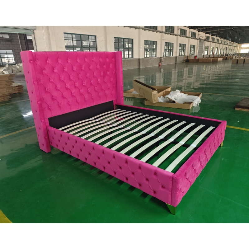 Huayang Customized China Pink Flat Wholesale Fabric Luxury Bed Home Bedroom Furniture