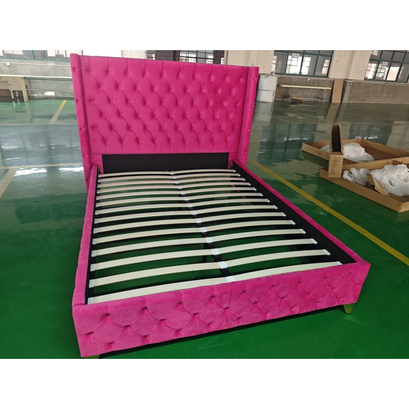 Huayang Customized China Pink Flat Wholesale Fabric Luxury Bed Home Bedroom Furniture